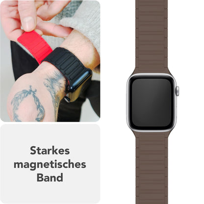 NALIA Nexus Armband für Apple Watch SE/10/9/8/7/6/5/4/3/2/1, Gehäusegröße 38/40/41/42mm, Magnetisches Silikon Loop Sportarmband mit Wellenstruktur Mokkabraun NALIA Silikon Armband