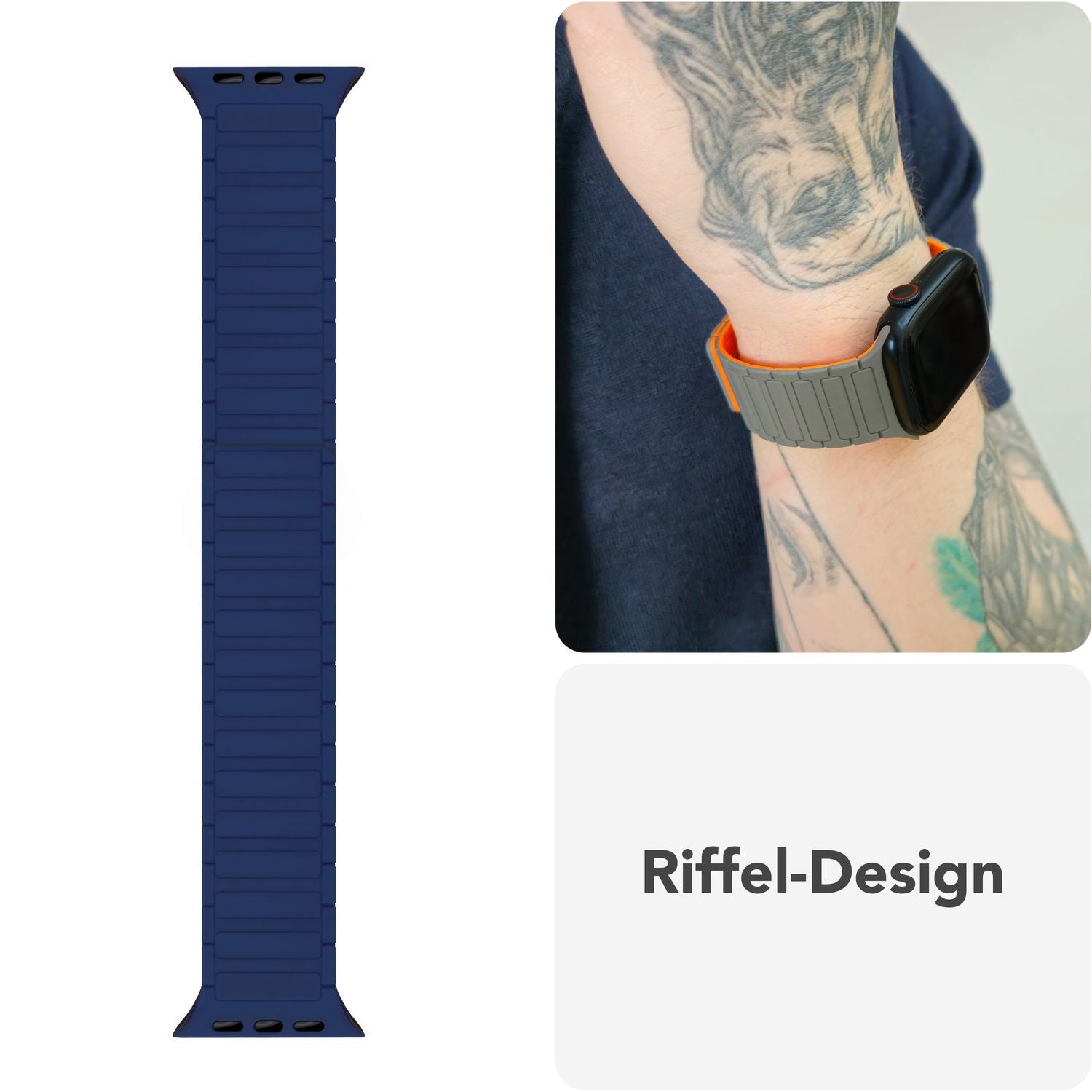 NALIA Nexus Armband für Apple Watch SE/10/9/8/7/6/5/4/3/2/1, Gehäusegröße 38/40/41/42mm, Magnetisches Silikon Loop Sportarmband mit Wellenstruktur Marineblau NALIA Silikon Armband