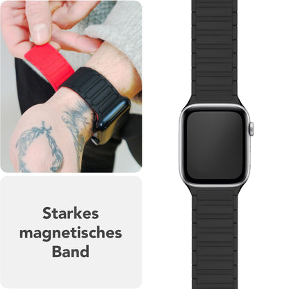 NALIA Nexus Armband für Apple Watch SE/10/9/8/7/6/5/4/3/2/1, Gehäusegröße 38/40/41/42mm, Magnetisches Silikon Loop Sportarmband mit Wellenstruktur Nachtschwarz NALIA Silikon Armband