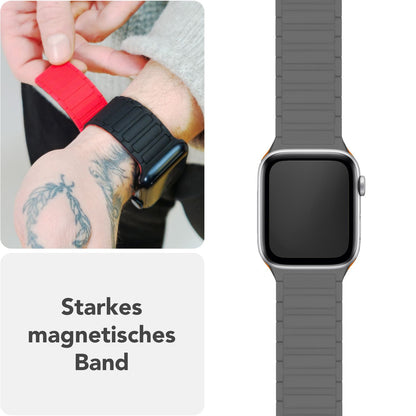 NALIA Nexus Armband für Apple Watch SE/10/9/8/7/6/5/4/3/2/1, Gehäusegröße 38/40/41/42mm, Magnetisches Silikon Loop Sportarmband mit Wellenstruktur Sandgrau Orange NALIA Silikon Armband