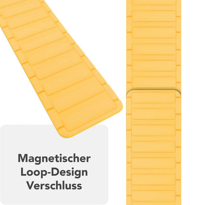 NALIA Nexus Armband für Apple Watch SE/10/9/8/7/6/5/4/3/2/1, Gehäusegröße 38/40/41/42mm, Magnetisches Silikon Loop Sportarmband mit Wellenstruktur Sonnengelb NALIA Silikon Armband