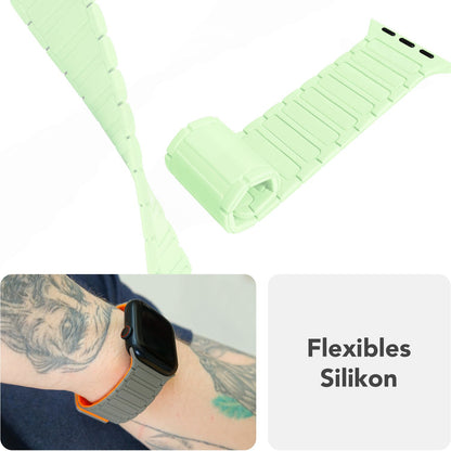 NALIA Nexus Armband für Apple Watch SE/10/9/8/7/6/5/4/3/2/1, Gehäusegröße 38/40/41/42mm, Magnetisches Silikon Loop Sportarmband mit Wellenstruktur Eisminze NALIA Silikon Armband
