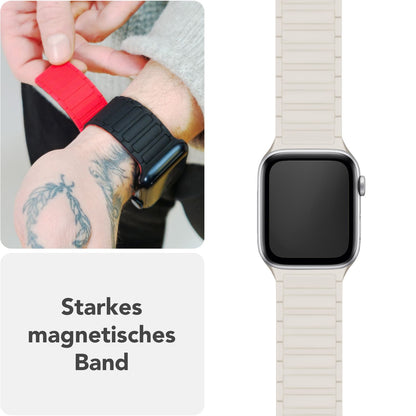 NALIA Nexus Armband für Apple Watch SE/10/9/8/7/6/5/4/3/2/1, Gehäusegröße 38/40/41/42mm, Magnetisches Silikon Loop Sportarmband mit Wellenstruktur Polarstern Sandweiss NALIA Silikon Armband