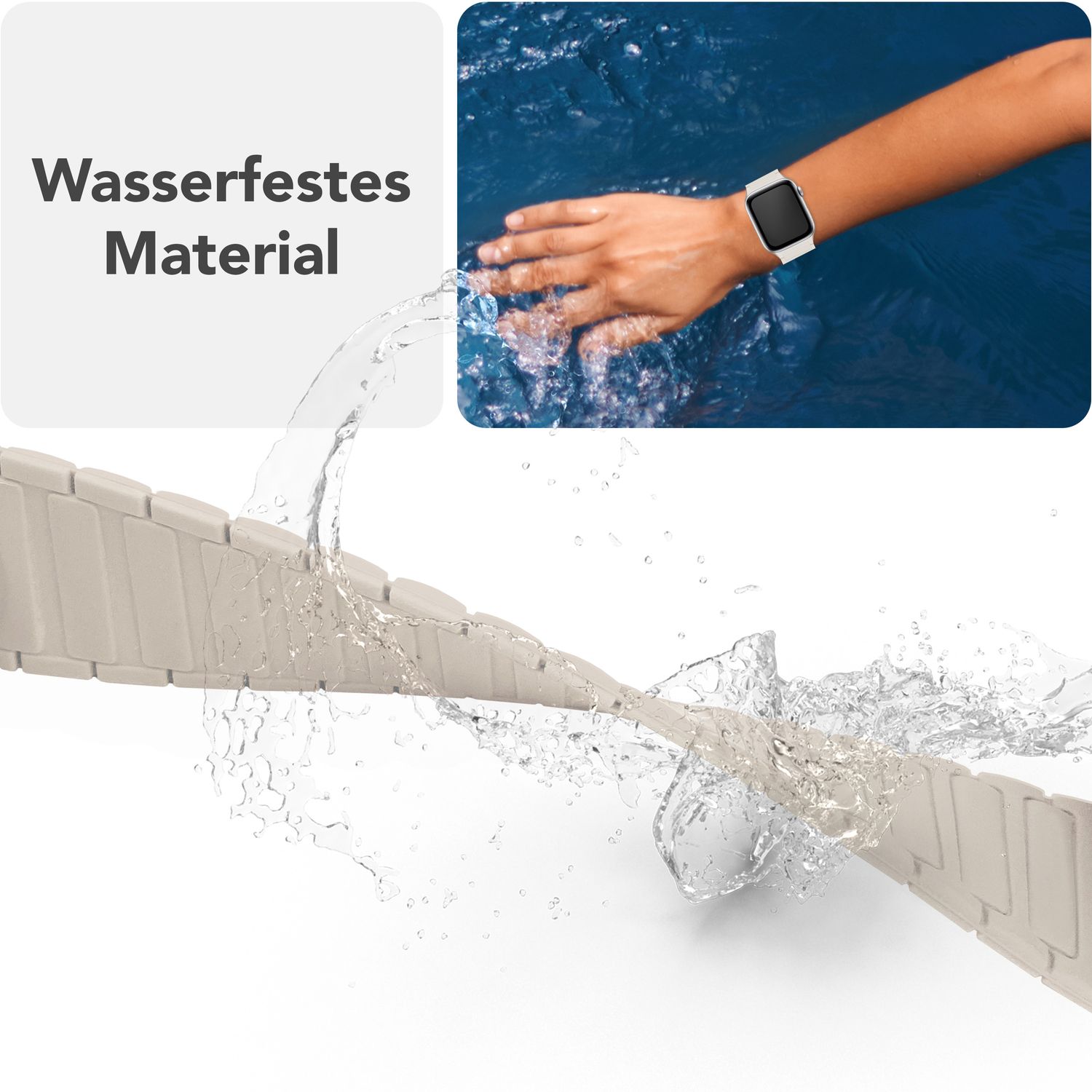 NALIA Nexus Armband für Apple Watch SE/10/9/8/7/6/5/4/3/2/1, Gehäusegröße 38/40/41/42mm, Magnetisches Silikon Loop Sportarmband mit Wellenstruktur Polarstern Sandweiss NALIA Silikon Armband