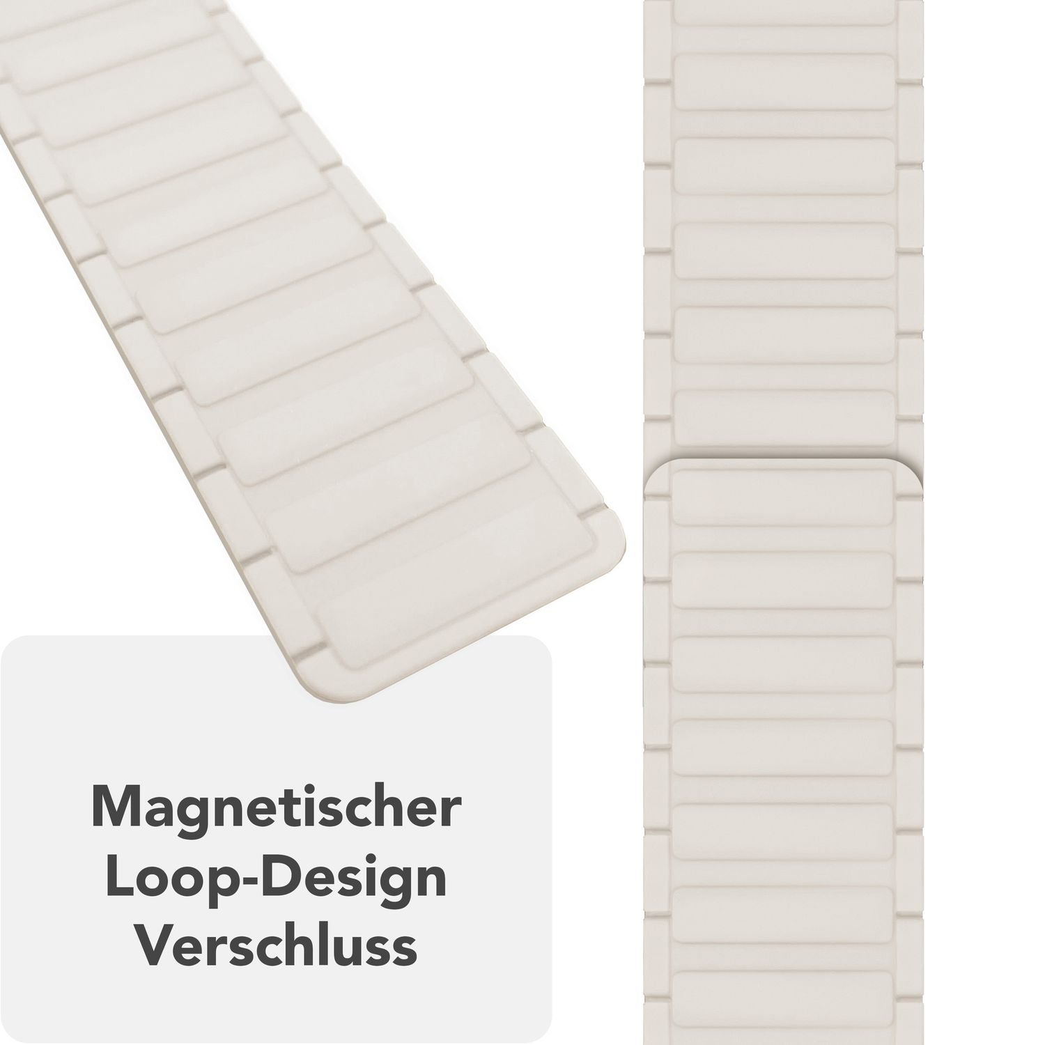 NALIA Nexus Armband für Apple Watch SE/10/9/8/7/6/5/4/3/2/1, Gehäusegröße 38/40/41/42mm, Magnetisches Silikon Loop Sportarmband mit Wellenstruktur Polarstern Sandweiss NALIA Silikon Armband