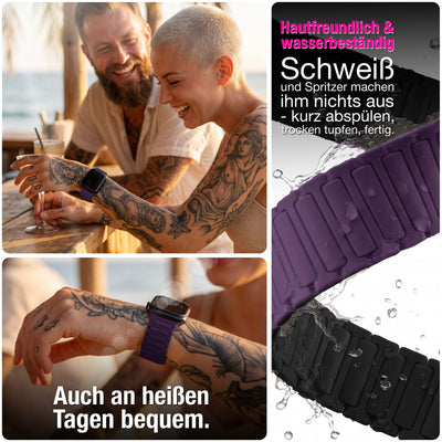 NALIA Nexus Magnet Armband kompatibel mit Apple Watch Armband Series SE/iWatch 10 9 8 7 6 5 4 3 2 1, 38/40/41/42mm, Silikon Loop mit Rillendesign, Sportarmband Magnetisch Beerenviolett NALIA Silikon Armband