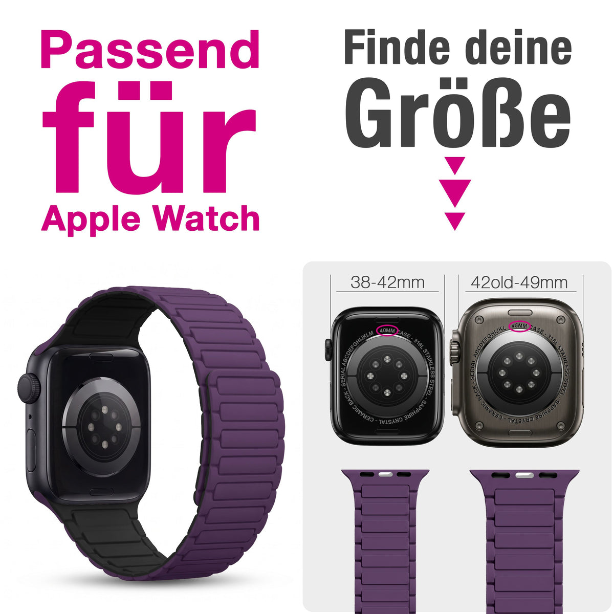 NALIA Nexus Magnet Armband kompatibel mit Apple Watch Armband Series SE/iWatch 10 9 8 7 6 5 4 3 2 1, 38/40/41/42mm, Silikon Loop mit Rillendesign, Sportarmband Magnetisch Beerenviolett NALIA Silikon Armband