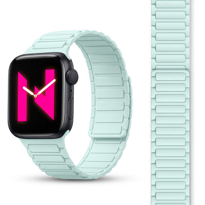 NALIA Nexus Magnet Armband kompatibel mit Apple Watch Armband Series SE/iWatch 10 9 8 7 6 5 4 3 2 1, 38/40/41/42mm, Silikon Loop mit Rillendesign, Sportarmband Magnetisch Eisminze NALIA Silikon Armband
