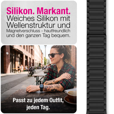 NALIA Nexus Magnet Armband kompatibel mit Apple Watch Armband Series SE/iWatch 10 9 8 7 6 5 4 3 2 1, 38/40/41/42mm, Silikon Loop mit Rillendesign, Sportarmband Magnetisch Nachtschwarz NALIA Silikon Armband