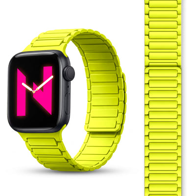 NALIA Nexus Magnet Armband kompatibel mit Apple Watch Armband Series SE/iWatch 10 9 8 7 6 5 4 3 2 1, 38/40/41/42mm, Silikon Loop mit Rillendesign, Sportarmband Magnetisch Neongelb NALIA Silikon Armband