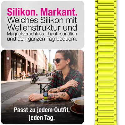 NALIA Nexus Magnet Armband kompatibel mit Apple Watch Armband Series SE/iWatch 10 9 8 7 6 5 4 3 2 1, 38/40/41/42mm, Silikon Loop mit Rillendesign, Sportarmband Magnetisch Neongelb NALIA Silikon Armband