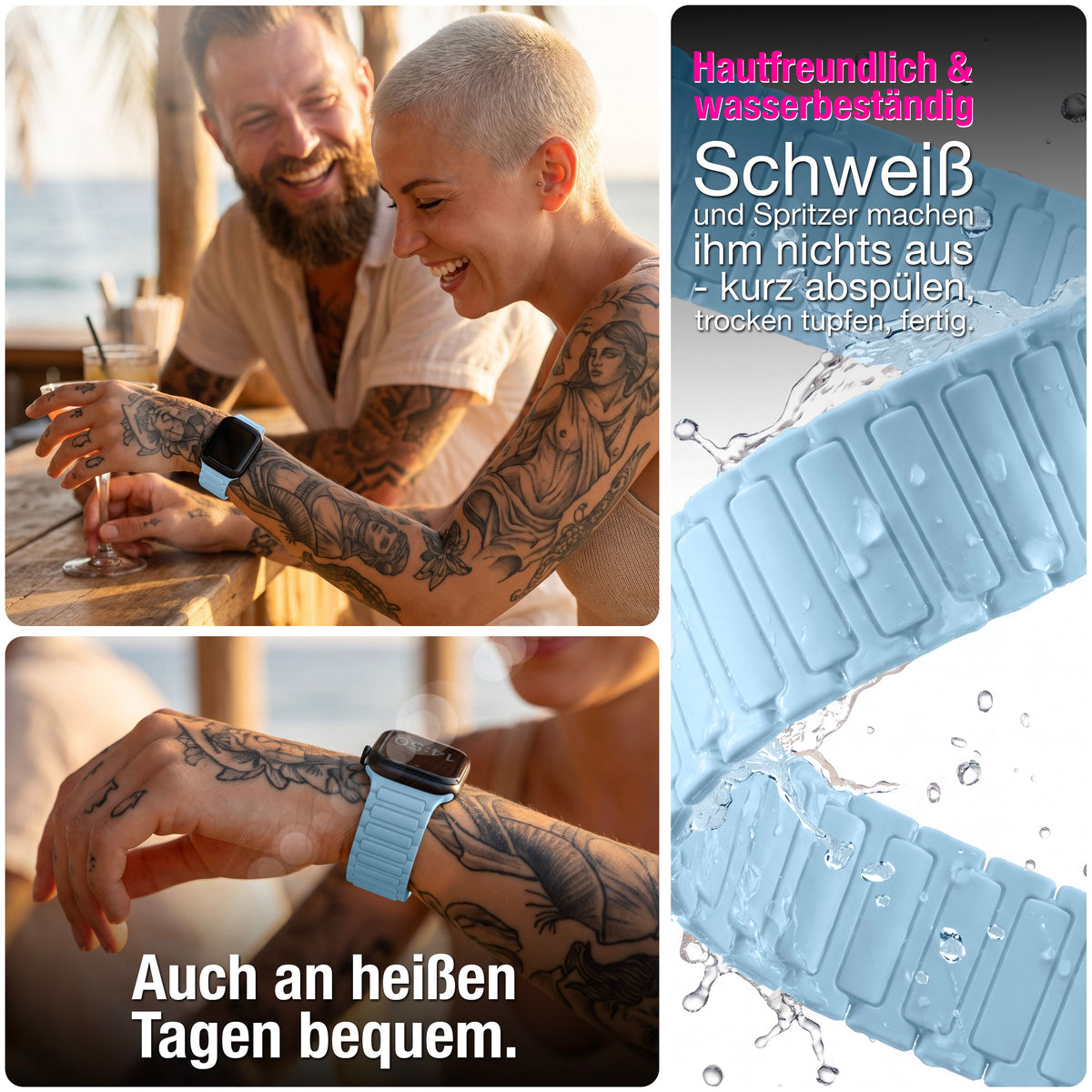 NALIA Nexus Magnet Armband kompatibel mit Apple Watch Armband Series SE/iWatch 10 9 8 7 6 5 4 3 2 1, 38/40/41/42mm, Silikon Loop mit Rillendesign, Sportarmband Magnetisch Ozeanblau NALIA Silikon Armband