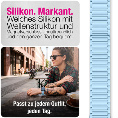 NALIA Nexus Magnet Armband kompatibel mit Apple Watch Armband Series SE/iWatch 10 9 8 7 6 5 4 3 2 1, 38/40/41/42mm, Silikon Loop mit Rillendesign, Sportarmband Magnetisch Ozeanblau NALIA Silikon Armband