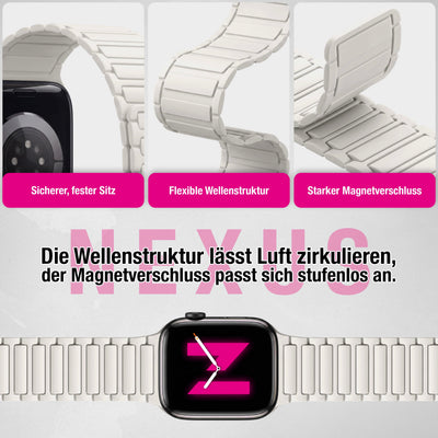NALIA Nexus Magnet Armband kompatibel mit Apple Watch Armband Series SE/iWatch 10 9 8 7 6 5 4 3 2 1, 38/40/41/42mm, Silikon Loop mit Rillendesign, Sportarmband Magnetisch Polarstern Sandweiss NALIA Silikon Armband