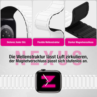 NALIA Nexus Magnet Armband kompatibel mit Apple Watch Armband Series SE/iWatch 10 9 8 7 6 5 4 3 2 1, 38/40/41/42mm, Silikon Loop mit Rillendesign, Sportarmband Magnetisch Schneeweiß NALIA Silikon Armband