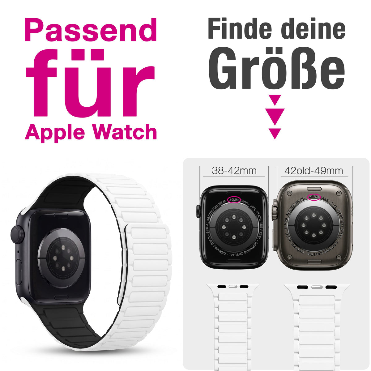 NALIA Nexus Magnet Armband kompatibel mit Apple Watch Armband Series SE/iWatch 10 9 8 7 6 5 4 3 2 1, 38/40/41/42mm, Silikon Loop mit Rillendesign, Sportarmband Magnetisch Schneeweiß NALIA Silikon Armband