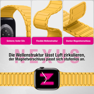 NALIA Nexus Magnet Armband kompatibel mit Apple Watch Armband Series SE/iWatch 10 9 8 7 6 5 4 3 2 1, 38/40/41/42mm, Silikon Loop mit Rillendesign, Sportarmband Magnetisch Sonnengelb NALIA Silikon Armband