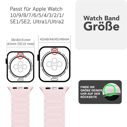 NALIA Nexus Armband für Apple Watch Ultra/SE/10/9/8/7/6/5/4/3/2/1, Gehäusegröße 42/44/45/46/49mm, Magnetisches Silikon Loop Sportarmband mit Wellenstruktur Zartrosa NALIA Silikon Armband