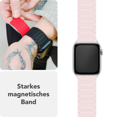 NALIA Nexus Magnet Armband kompatibel mit Apple Watch Armband Series Ultra/SE 10 9 8 7 6 5 4 3 2 1, 42/44/45/46/49mm, Silikon Loop mit Rillendesign, Sportarmband