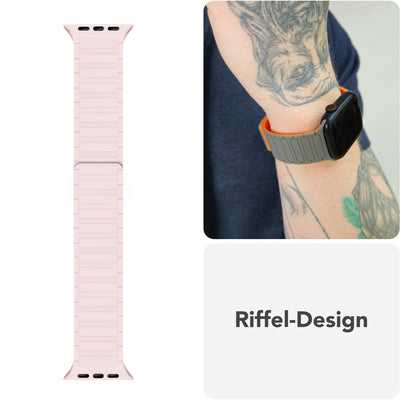 NALIA Nexus Magnet Armband kompatibel mit Apple Watch Armband Series Ultra/SE 10 9 8 7 6 5 4 3 2 1, 42/44/45/46/49mm, Silikon Loop mit Rillendesign, Sportarmband