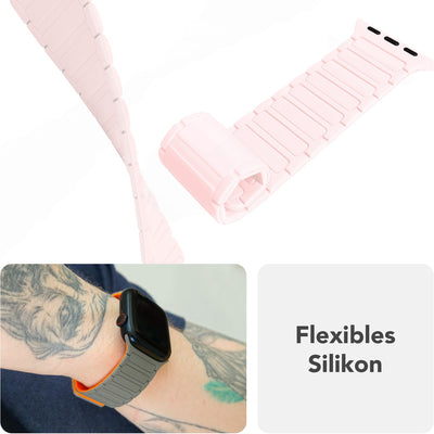 NALIA Nexus Magnet Armband kompatibel mit Apple Watch Armband Series Ultra/SE 10 9 8 7 6 5 4 3 2 1, 42/44/45/46/49mm, Silikon Loop mit Rillendesign, Sportarmband