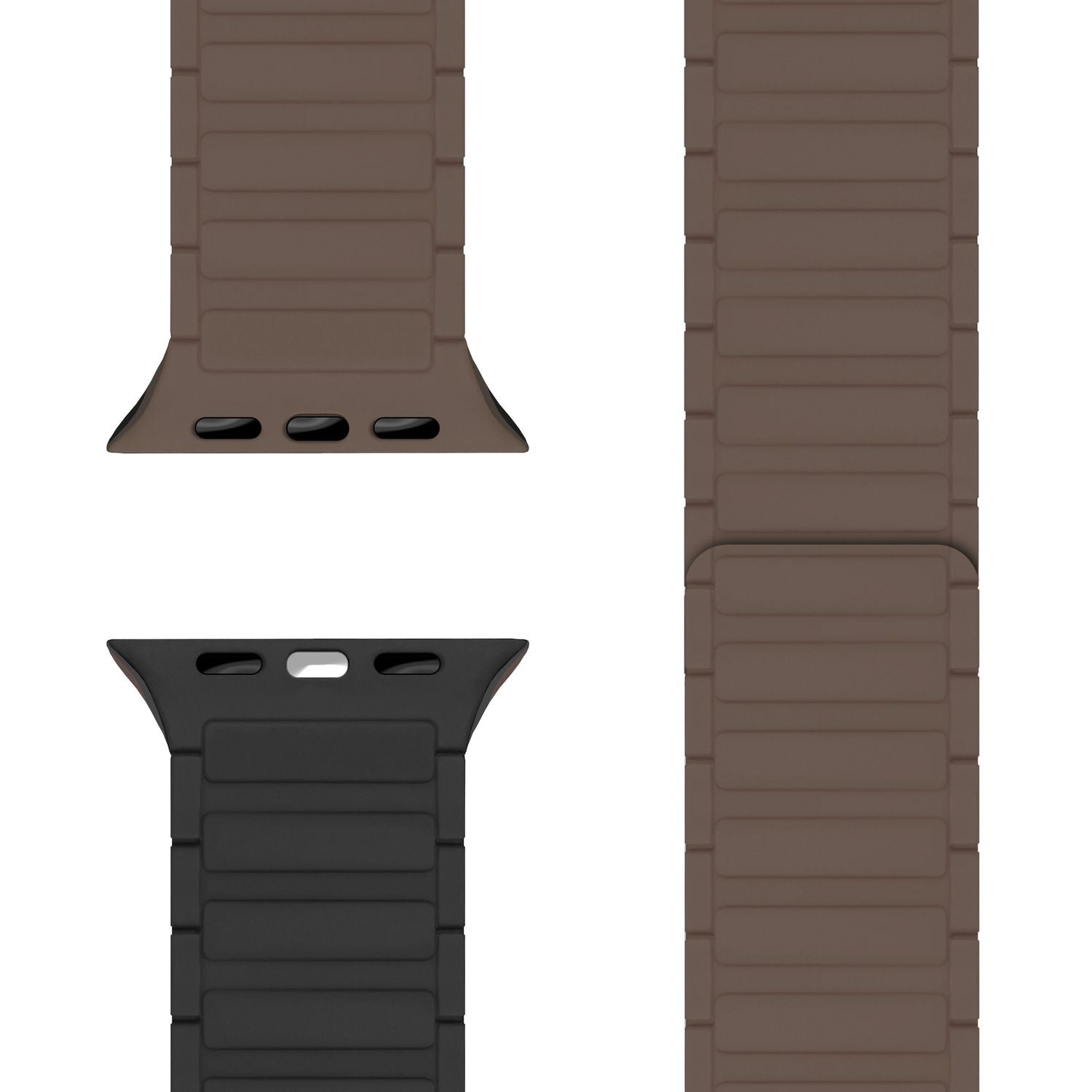 NALIA Nexus Armband für Apple Watch Ultra/SE/10/9/8/7/6/5/4/3/2/1, Gehäusegröße 42/44/45/46/49mm, Magnetisches Silikon Loop Sportarmband mit Wellenstruktur Mokkabraun NALIA Silikon Armband