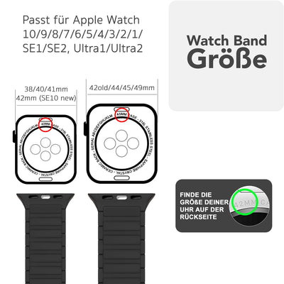 NALIA Nexus Magnet Armband kompatibel mit Apple Watch Armband Series Ultra/SE 10 9 8 7 6 5 4 3 2 1, 42/44/45/46/49mm, Silikon Loop mit Rillendesign, Sportarmband