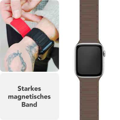 NALIA Nexus Magnet Armband kompatibel mit Apple Watch Armband Series Ultra/SE 10 9 8 7 6 5 4 3 2 1, 42/44/45/46/49mm, Silikon Loop mit Rillendesign, Sportarmband