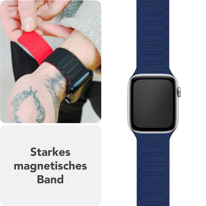 NALIA Nexus Armband für Apple Watch Ultra/SE/10/9/8/7/6/5/4/3/2/1, Gehäusegröße 42/44/45/46/49mm, Magnetisches Silikon Loop Sportarmband mit Wellenstruktur Marineblau NALIA Silikon Armband