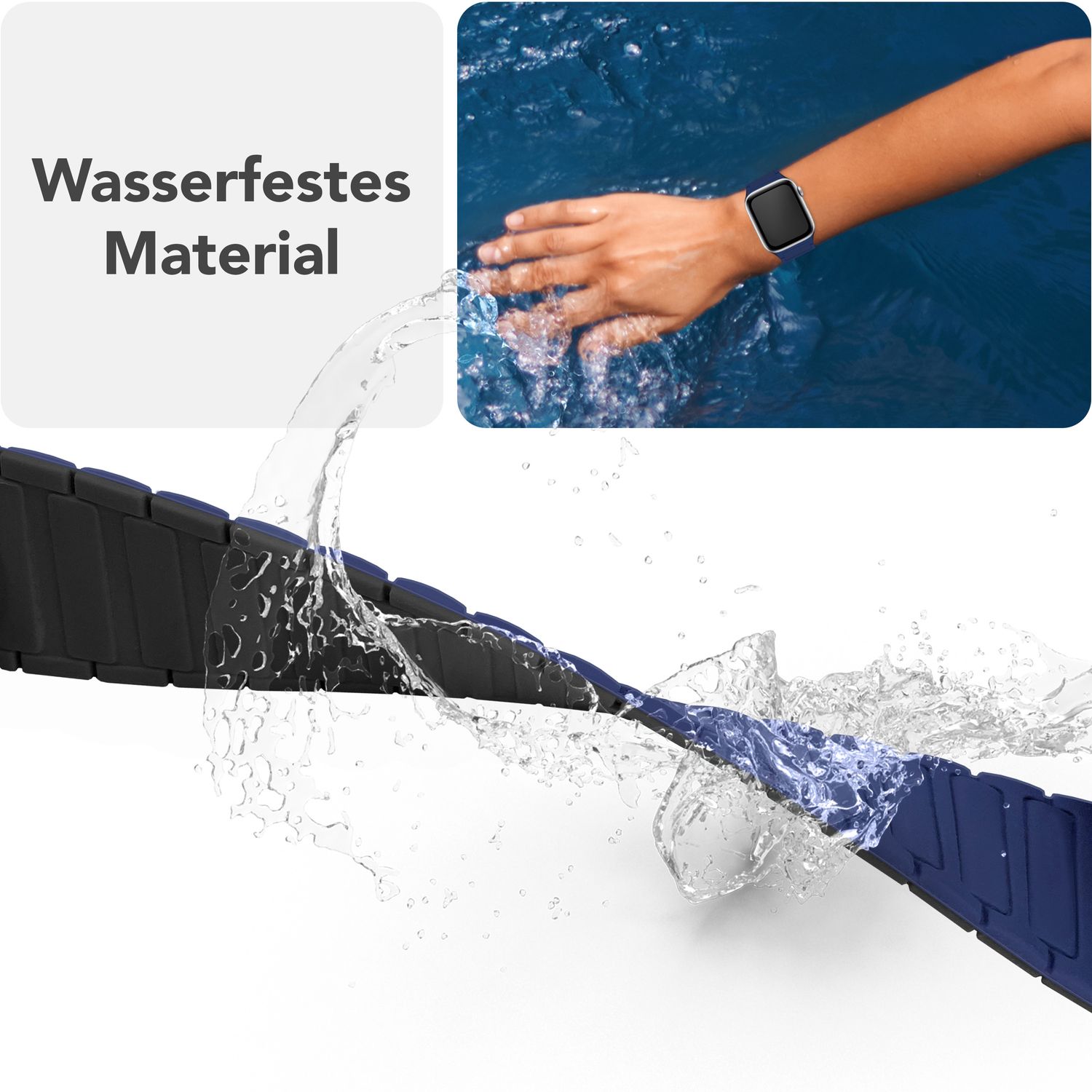 NALIA Nexus Armband für Apple Watch Ultra/SE/10/9/8/7/6/5/4/3/2/1, Gehäusegröße 42/44/45/46/49mm, Magnetisches Silikon Loop Sportarmband mit Wellenstruktur Marineblau NALIA Silikon Armband