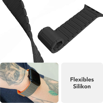 NALIA Nexus Magnet Armband kompatibel mit Apple Watch Armband Series Ultra/SE 10 9 8 7 6 5 4 3 2 1, 42/44/45/46/49mm, Silikon Loop mit Rillendesign, Sportarmband