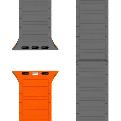 NALIA Nexus Armband für Apple Watch Ultra/SE/10/9/8/7/6/5/4/3/2/1, Gehäusegröße 42/44/45/46/49mm, Magnetisches Silikon Loop Sportarmband mit Wellenstruktur Sandgrau Orange NALIA Silikon Armband