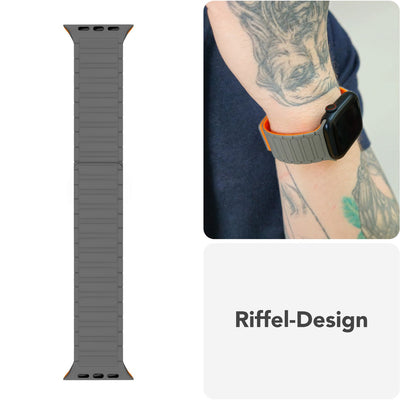 NALIA Nexus Magnet Armband kompatibel mit Apple Watch Armband Series Ultra/SE 10 9 8 7 6 5 4 3 2 1, 42/44/45/46/49mm, Silikon Loop mit Rillendesign, Sportarmband