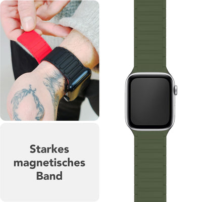 NALIA Nexus Magnet Armband kompatibel mit Apple Watch Armband Series Ultra/SE 10 9 8 7 6 5 4 3 2 1, 42/44/45/46/49mm, Silikon Loop mit Rillendesign, Sportarmband