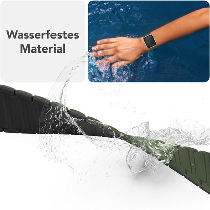 NALIA Nexus Armband für Apple Watch Ultra/SE/10/9/8/7/6/5/4/3/2/1, Gehäusegröße 42/44/45/46/49mm, Magnetisches Silikon Loop Sportarmband mit Wellenstruktur Military Grün NALIA Silikon Armband
