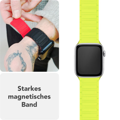 NALIA Nexus Magnet Armband kompatibel mit Apple Watch Armband Series Ultra/SE 10 9 8 7 6 5 4 3 2 1, 42/44/45/46/49mm, Silikon Loop mit Rillendesign, Sportarmband
