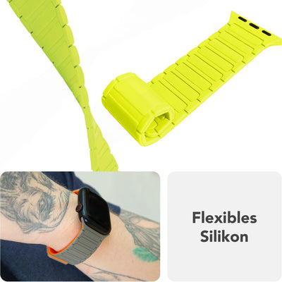 NALIA Nexus Magnet Armband kompatibel mit Apple Watch Armband Series Ultra/SE 10 9 8 7 6 5 4 3 2 1, 42/44/45/46/49mm, Silikon Loop mit Rillendesign, Sportarmband