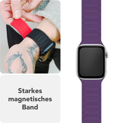 NALIA Nexus Magnet Armband kompatibel mit Apple Watch Armband Series Ultra/SE 10 9 8 7 6 5 4 3 2 1, 42/44/45/46/49mm, Silikon Loop mit Rillendesign, Sportarmband