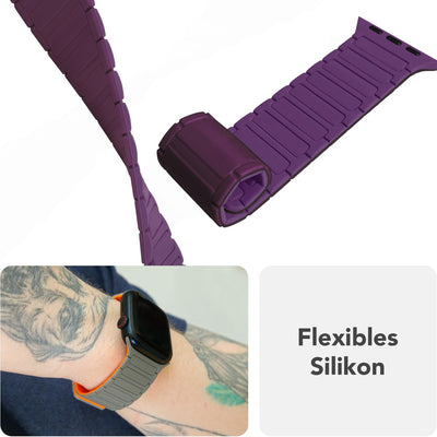 NALIA Nexus Magnet Armband kompatibel mit Apple Watch Armband Series Ultra/SE 10 9 8 7 6 5 4 3 2 1, 42/44/45/46/49mm, Silikon Loop mit Rillendesign, Sportarmband
