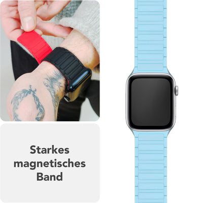 NALIA Nexus Magnet Armband kompatibel mit Apple Watch Armband Series Ultra/SE 10 9 8 7 6 5 4 3 2 1, 42/44/45/46/49mm, Silikon Loop mit Rillendesign, Sportarmband
