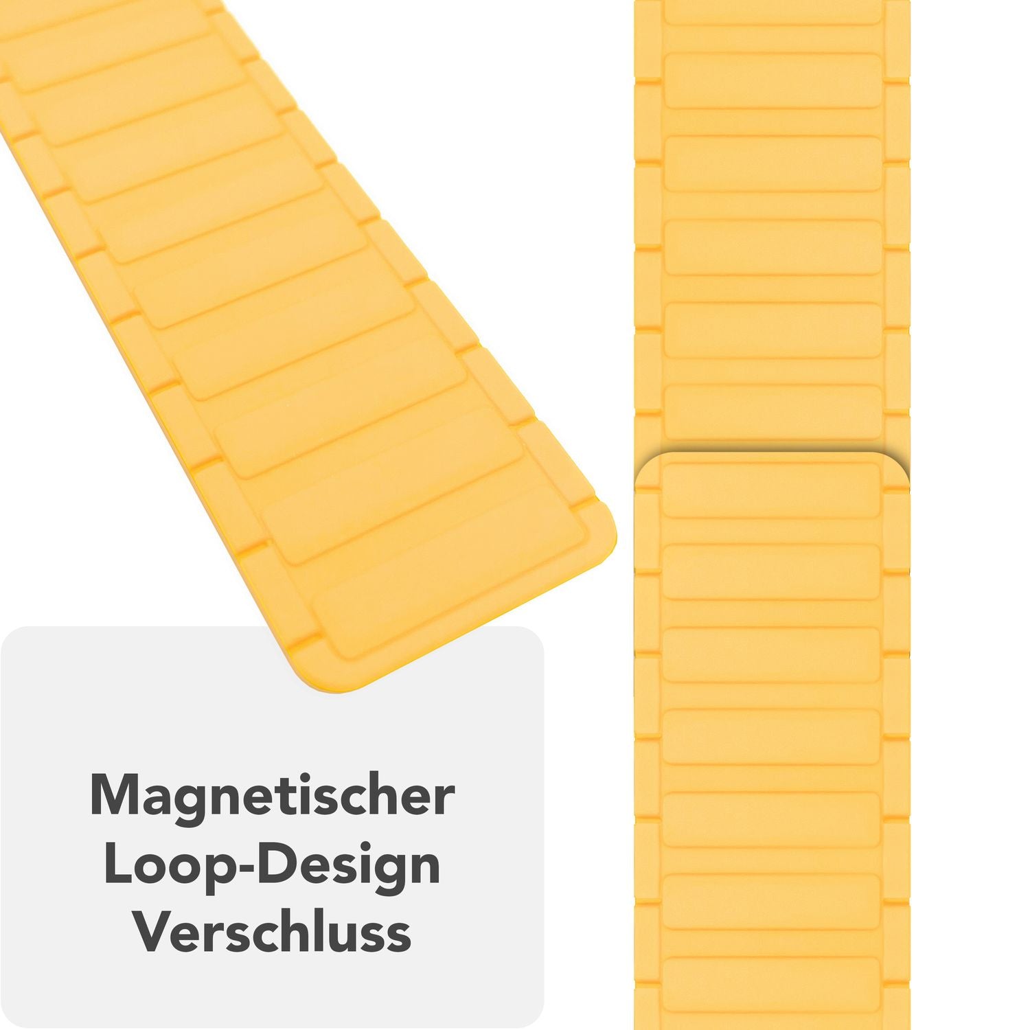 NALIA Nexus Armband für Apple Watch Ultra/SE/10/9/8/7/6/5/4/3/2/1, Gehäusegröße 42/44/45/46/49mm, Magnetisches Silikon Loop Sportarmband mit Wellenstruktur Sonnengelb NALIA Silikon Armband