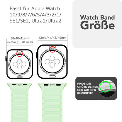 NALIA Nexus Armband für Apple Watch Ultra/SE/10/9/8/7/6/5/4/3/2/1, Gehäusegröße 42/44/45/46/49mm, Magnetisches Silikon Loop Sportarmband mit Wellenstruktur Eisminze NALIA Silikon Armband