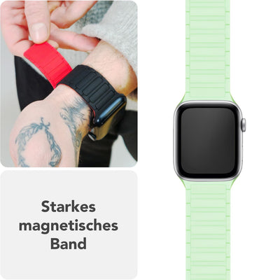 NALIA Nexus Magnet Armband kompatibel mit Apple Watch Armband Series Ultra/SE 10 9 8 7 6 5 4 3 2 1, 42/44/45/46/49mm, Silikon Loop mit Rillendesign, Sportarmband