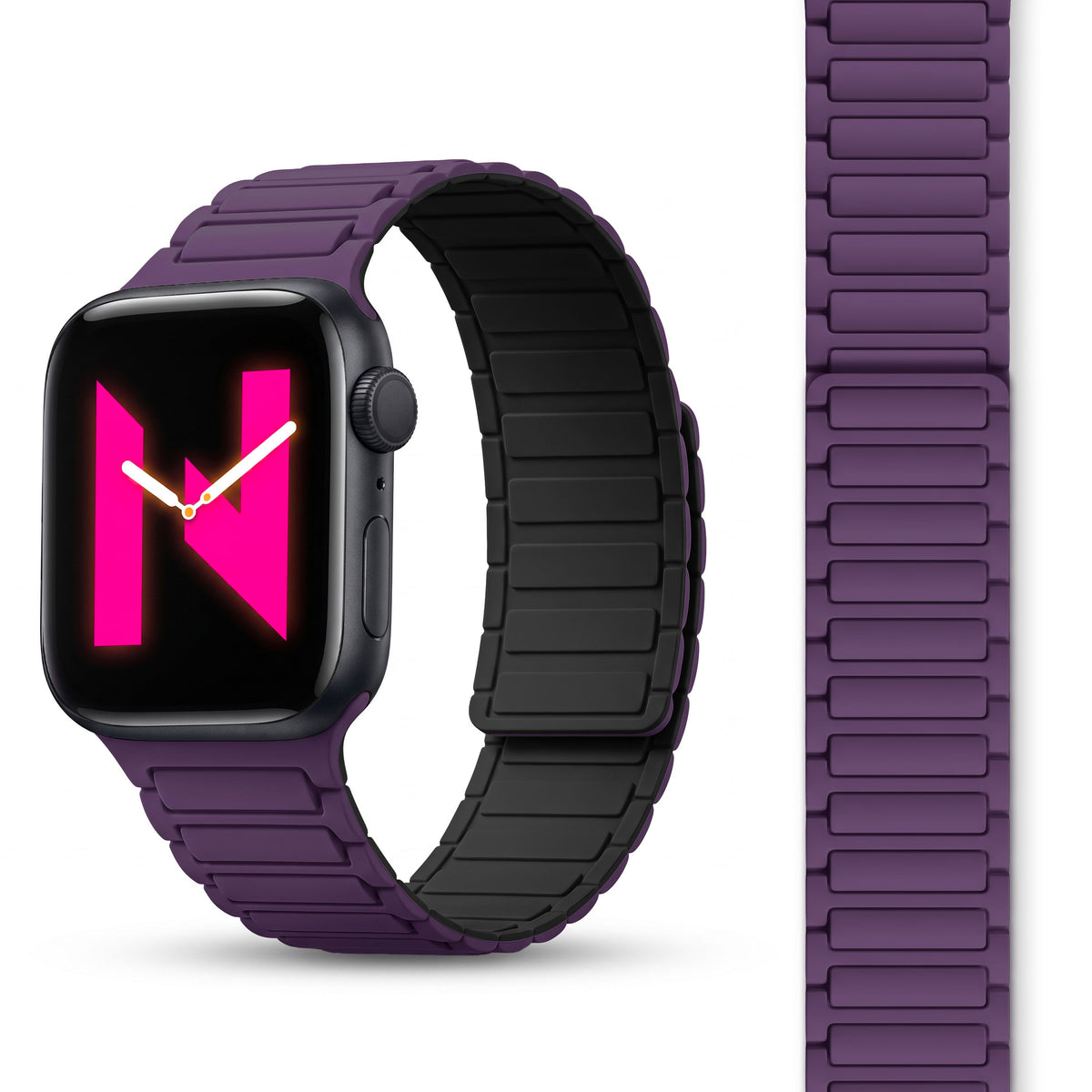 NALIA Nexus Magnet Armband kompatibel mit Apple Watch Armband Series Ultra/SE 10 9 8 7 6 5 4 3 2 1, 42/44/45/46/49mm, Silikon Loop mit Rillendesign, Sportarmband Beerenviolett NALIA Silikon Armband