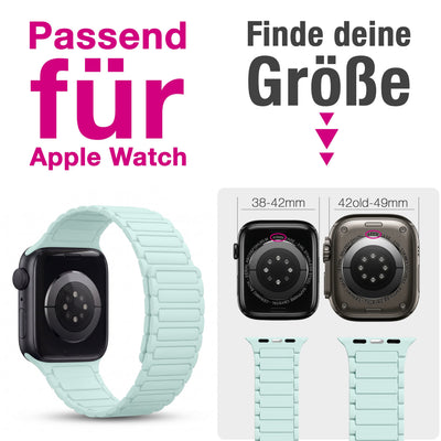 NALIA Nexus Magnet Armband kompatibel mit Apple Watch Armband Series Ultra/SE 10 9 8 7 6 5 4 3 2 1, 42/44/45/46/49mm, Silikon Loop mit Rillendesign, Sportarmband Eisminze NALIA Silikon Armband