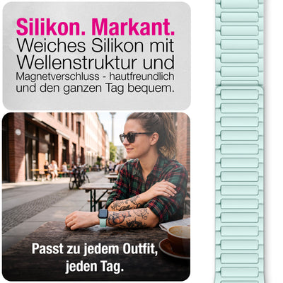 NALIA Nexus Magnet Armband kompatibel mit Apple Watch Armband Series Ultra/SE 10 9 8 7 6 5 4 3 2 1, 42/44/45/46/49mm, Silikon Loop mit Rillendesign, Sportarmband Eisminze NALIA Silikon Armband