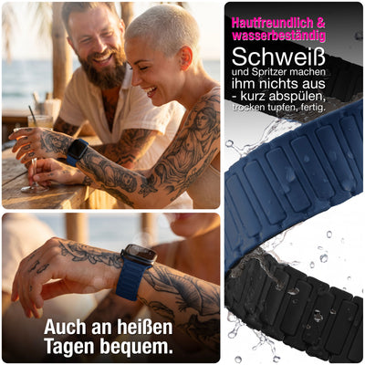 NALIA Nexus Magnet Armband kompatibel mit Apple Watch Armband Series Ultra/SE 10 9 8 7 6 5 4 3 2 1, 42/44/45/46/49mm, Silikon Loop mit Rillendesign, Sportarmband Marineblau NALIA Silikon Armband