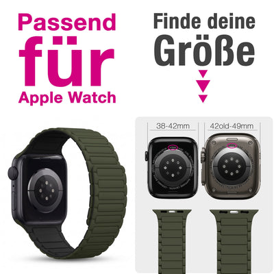 NALIA Nexus Magnet Armband kompatibel mit Apple Watch Armband Series Ultra/SE 10 9 8 7 6 5 4 3 2 1, 42/44/45/46/49mm, Silikon Loop mit Rillendesign, Sportarmband Military Grün NALIA Silikon Armband