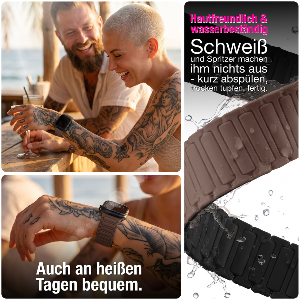 NALIA Nexus Magnet Armband kompatibel mit Apple Watch Armband Series Ultra/SE 10 9 8 7 6 5 4 3 2 1, 42/44/45/46/49mm, Silikon Loop mit Rillendesign, Sportarmband Mokkabraun NALIA Silikon Armband