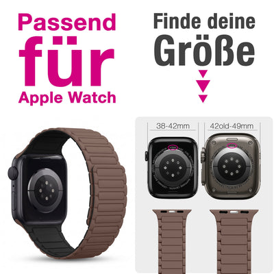 NALIA Nexus Magnet Armband kompatibel mit Apple Watch Armband Series Ultra/SE 10 9 8 7 6 5 4 3 2 1, 42/44/45/46/49mm, Silikon Loop mit Rillendesign, Sportarmband Mokkabraun NALIA Silikon Armband